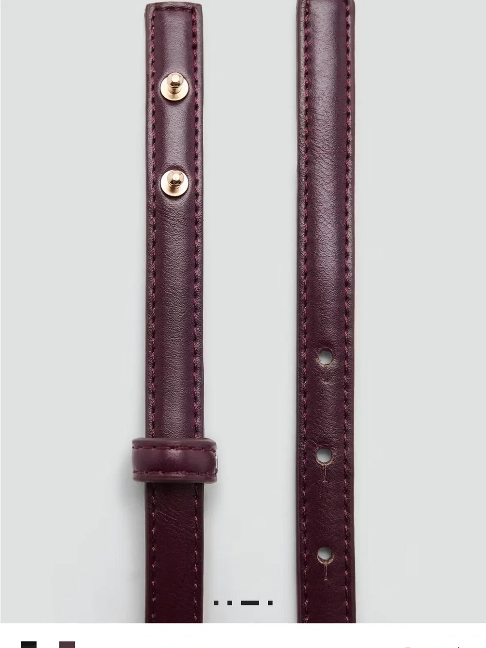 Mango Slim Leather Belt with Gold Accent - Plum